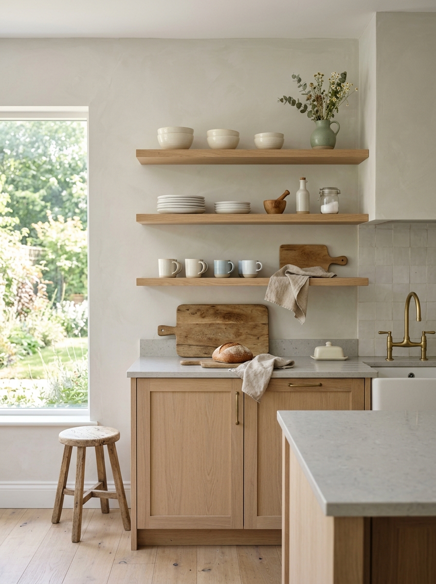 Light Oak Rustic Kitchen with Minimal Feminine Styling