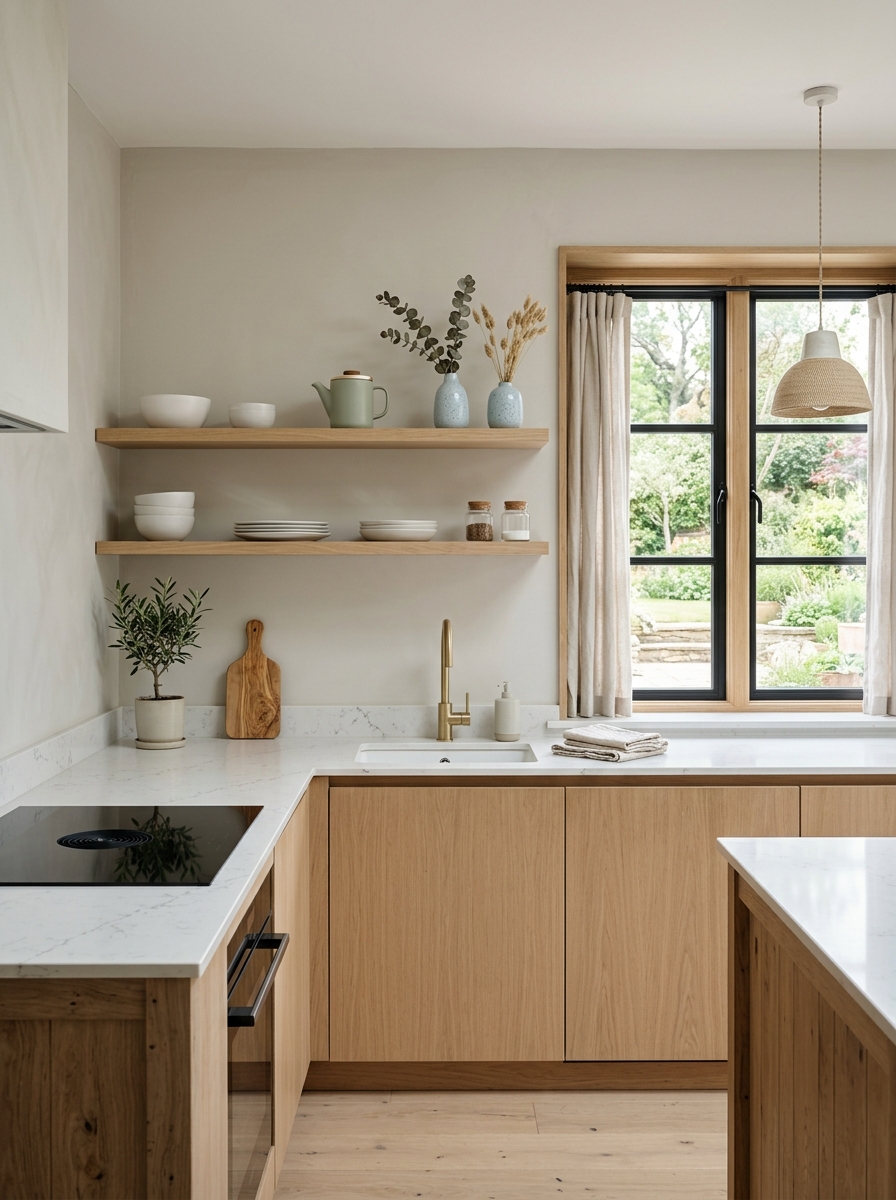 Light Oak Rustic Kitchen with Minimal Feminine Styling