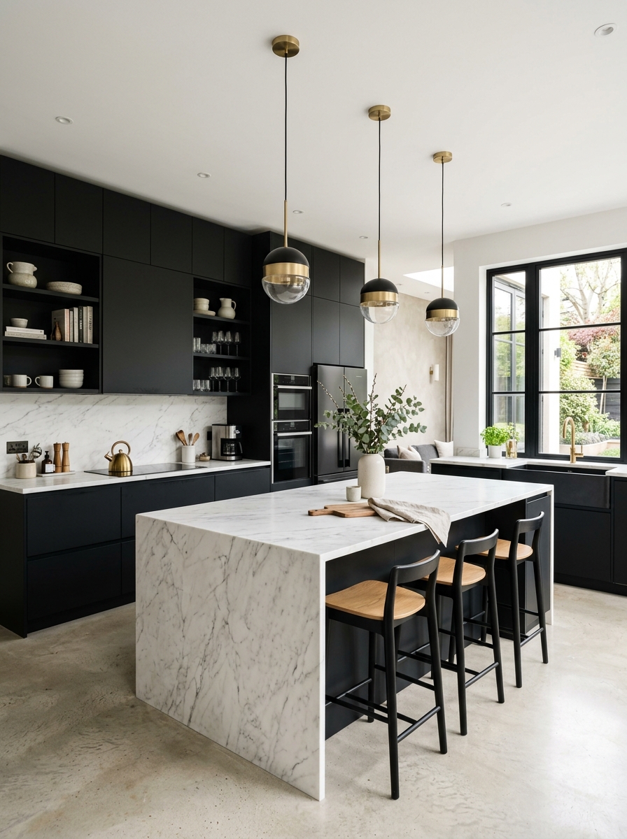 Minimalist Matte Black with Crisp White Marble