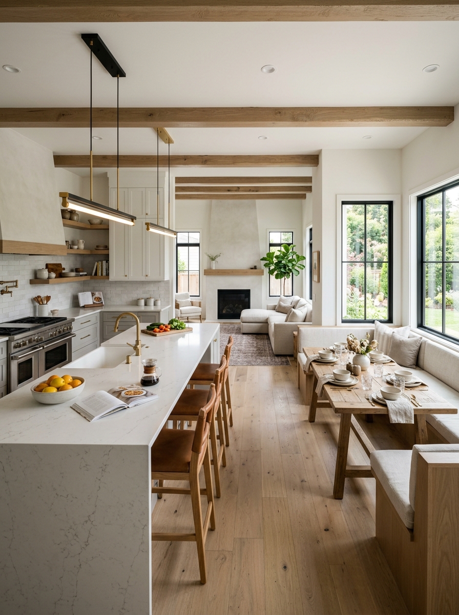 Open Concept Kitchen with Island + Bench Combo Seating