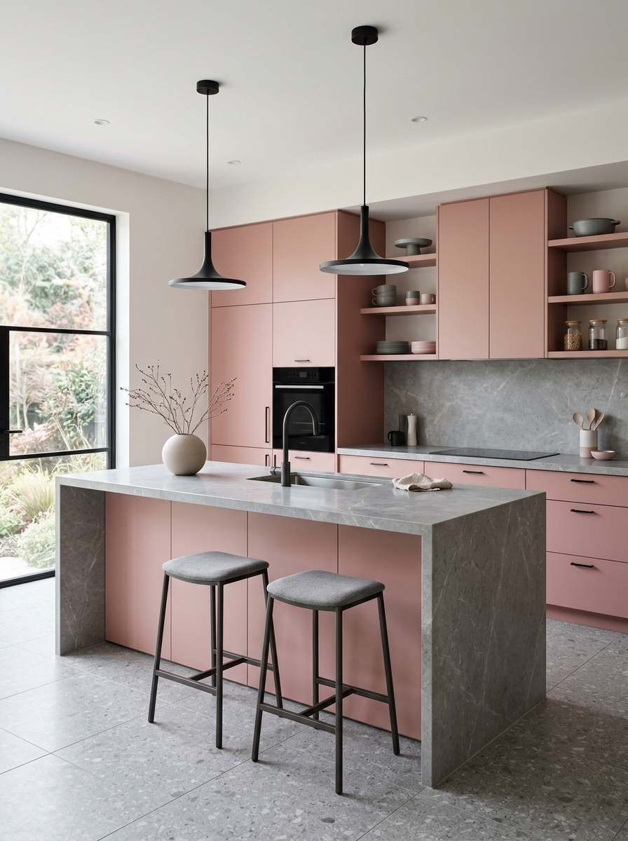 Pink and Grey Sophisticated Kitchen