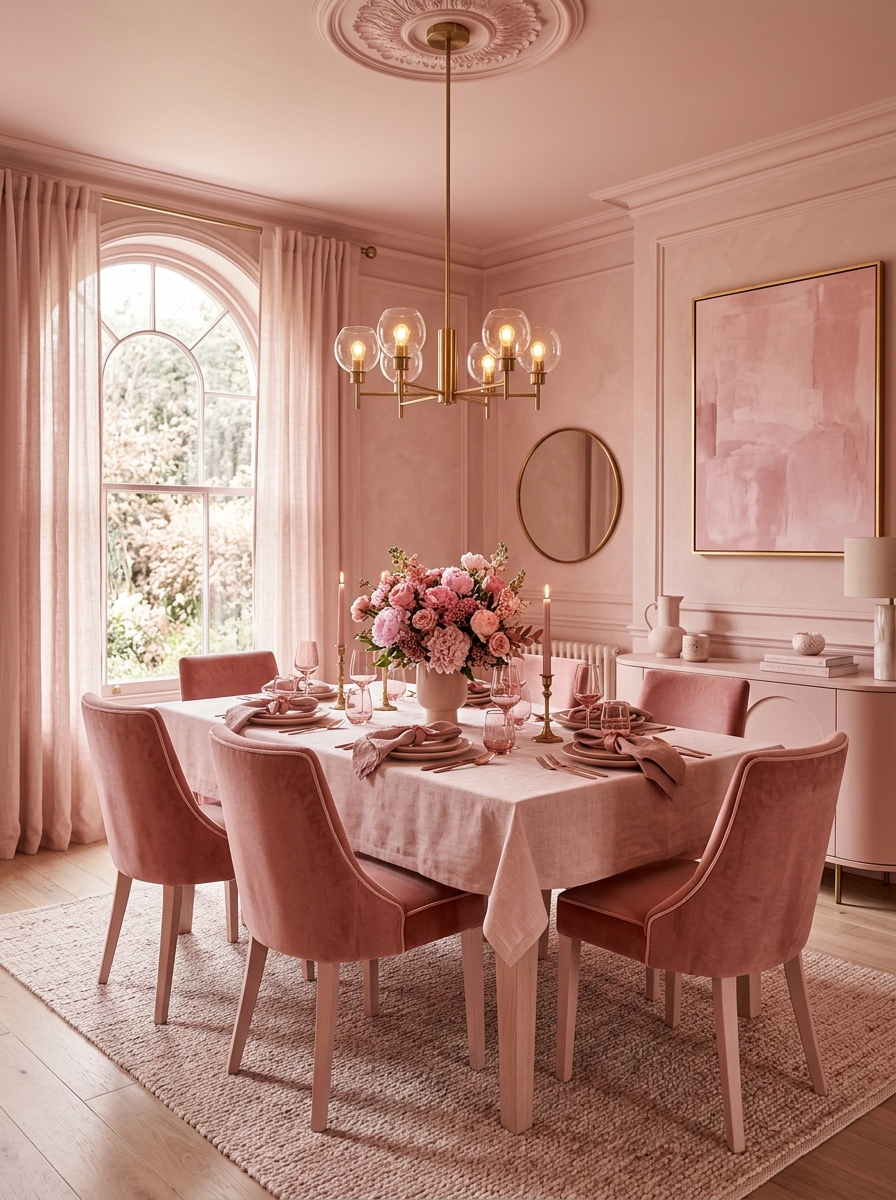 Soft Pink Monochrome Dining Elegance