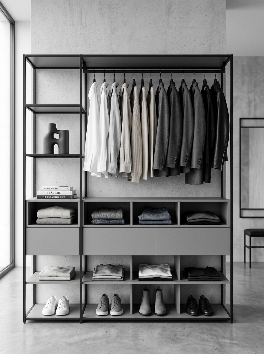 Monochrome Minimal Closet With Editorial Styling