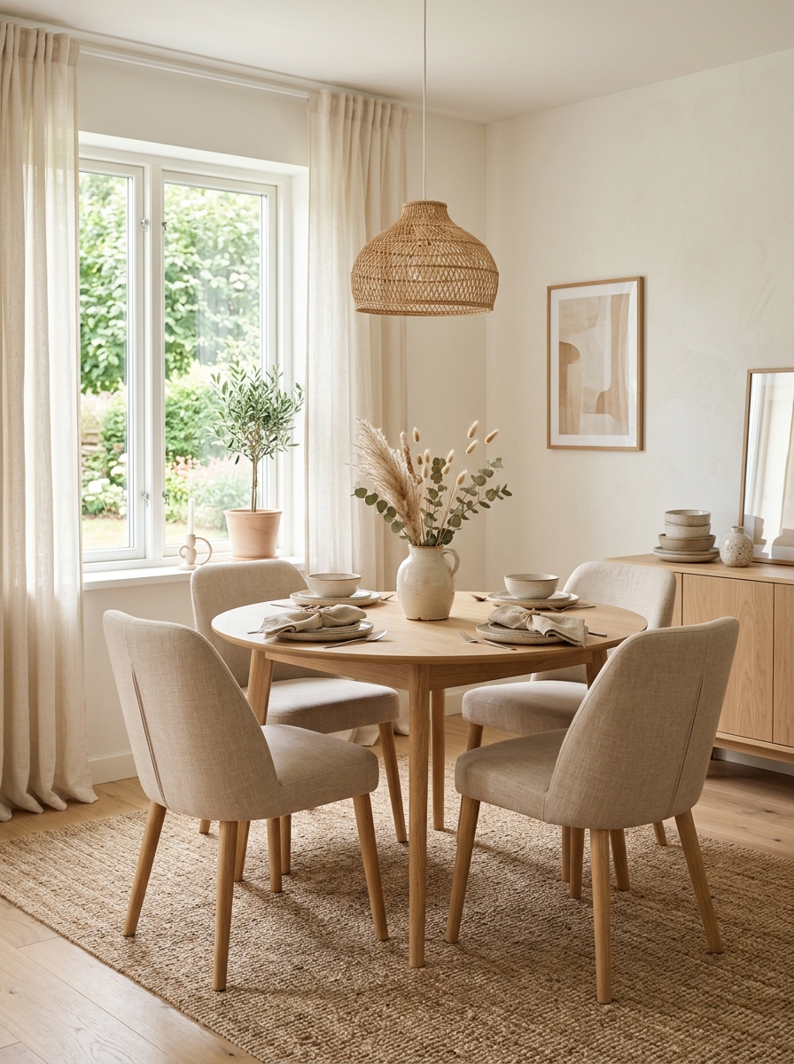 Soft Neutral Feminine Dining Space