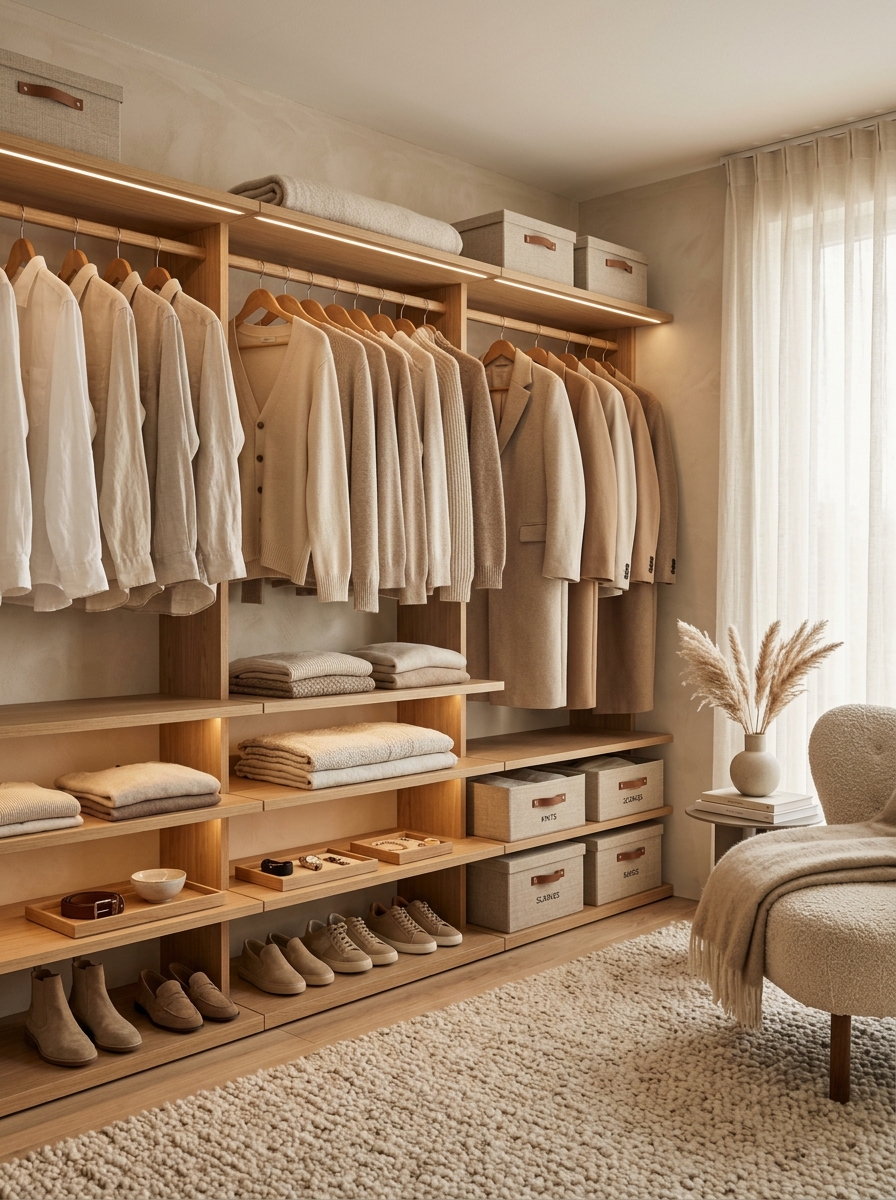 Soft Beige Closet With Textured Layers