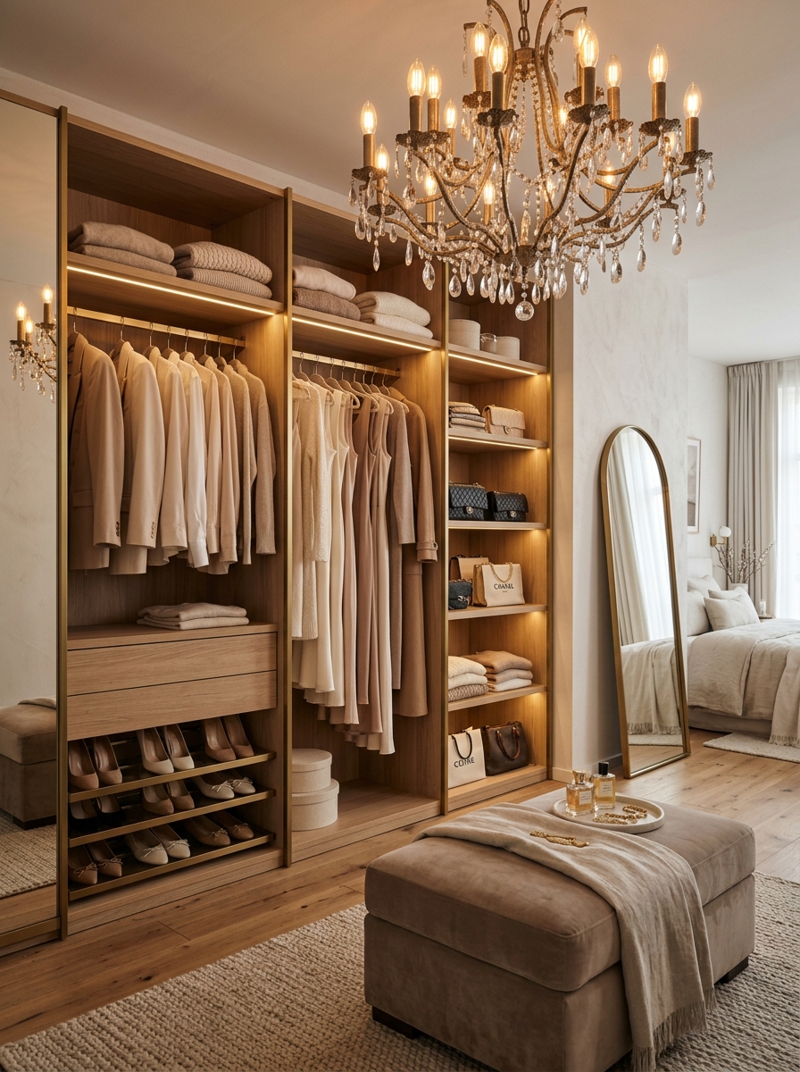Open Wardrobe with Statement Lighting