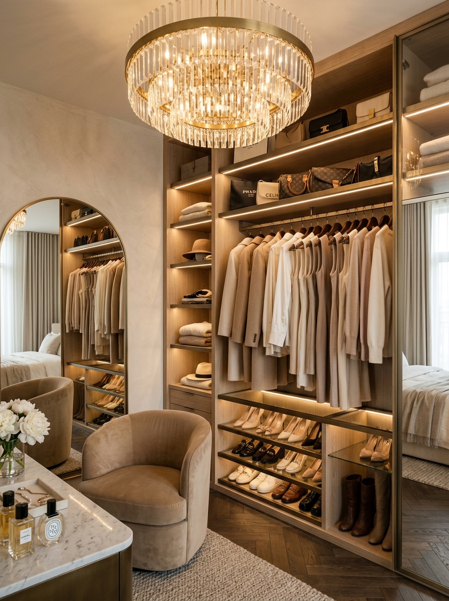 Open Wardrobe with Statement Lighting