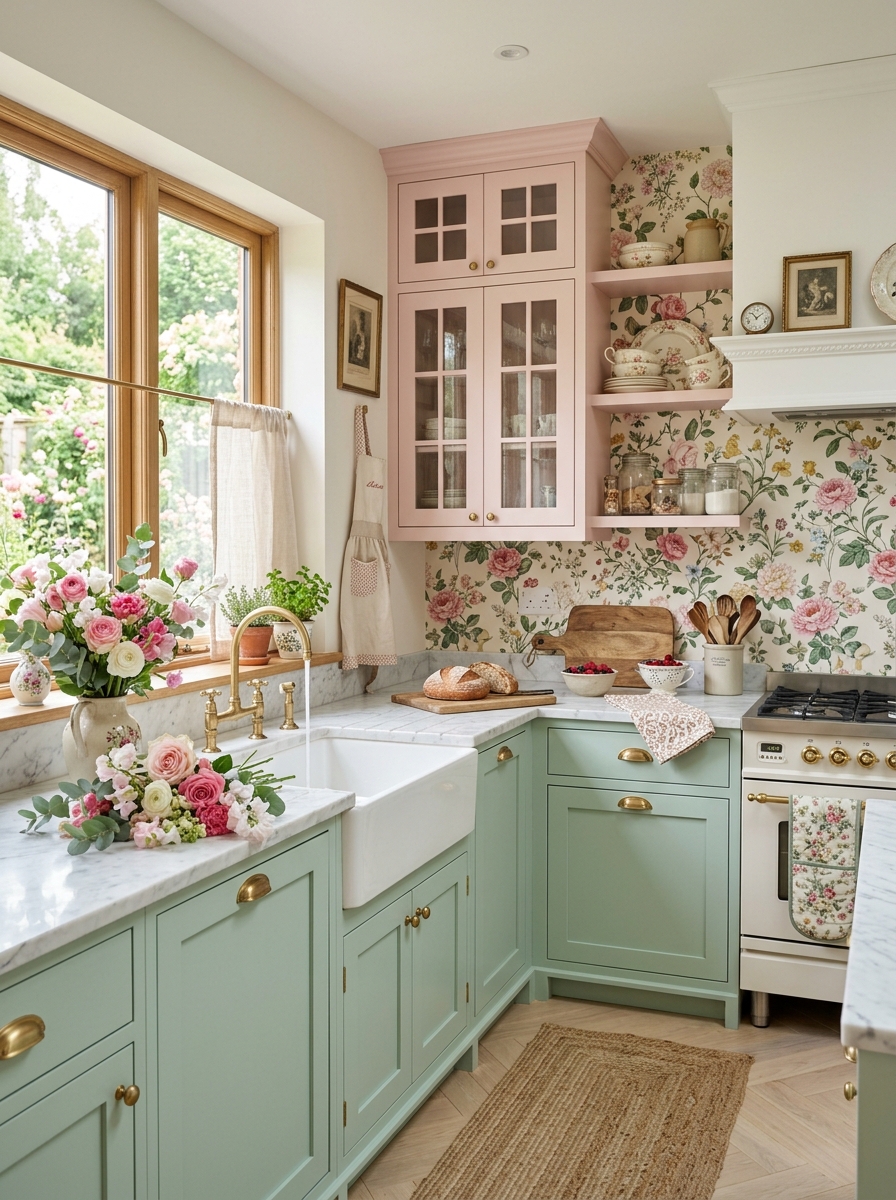 Pastel Kitchen with Floral Feminine Details
