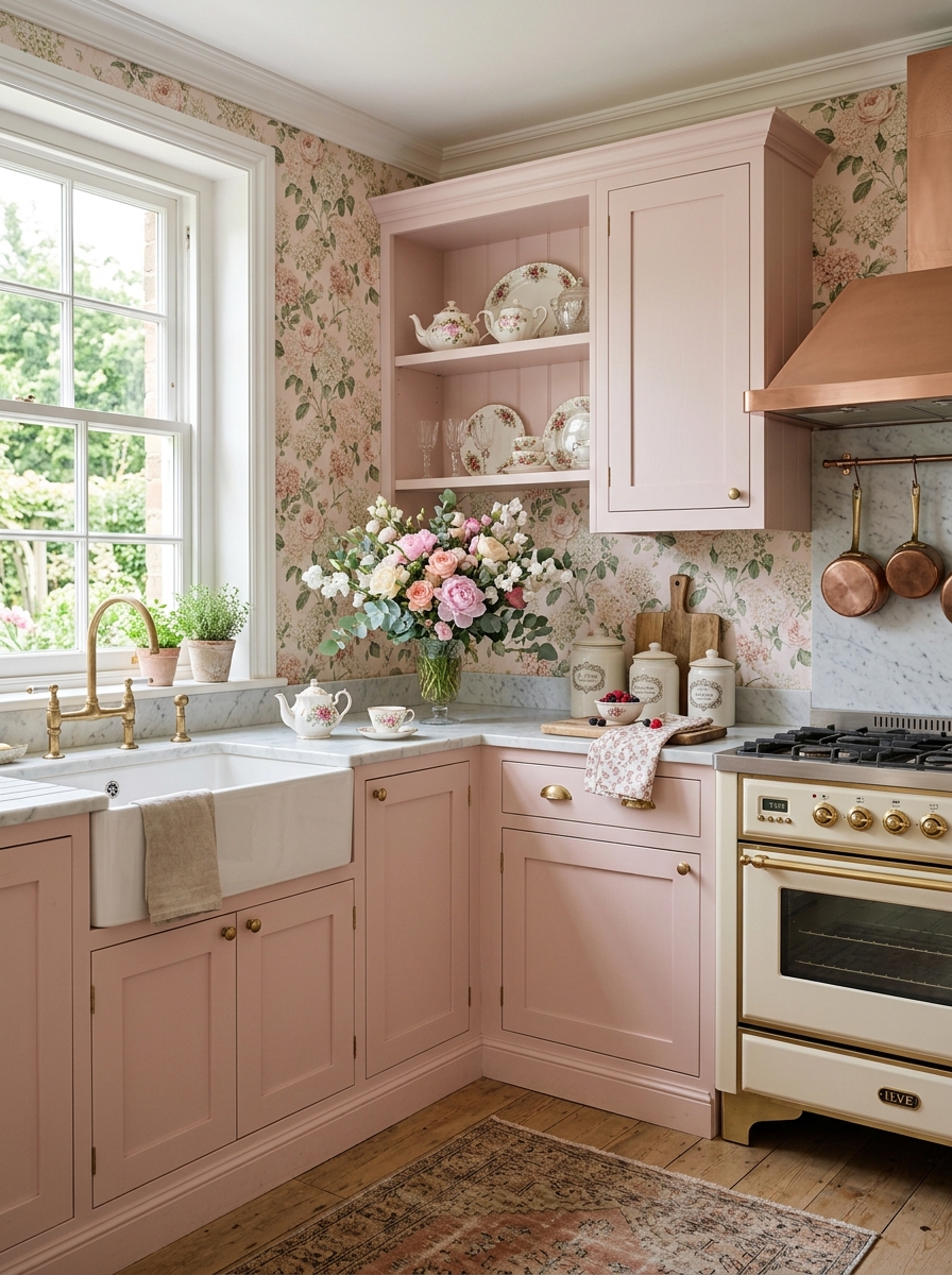 Pastel Kitchen with Floral Feminine Details