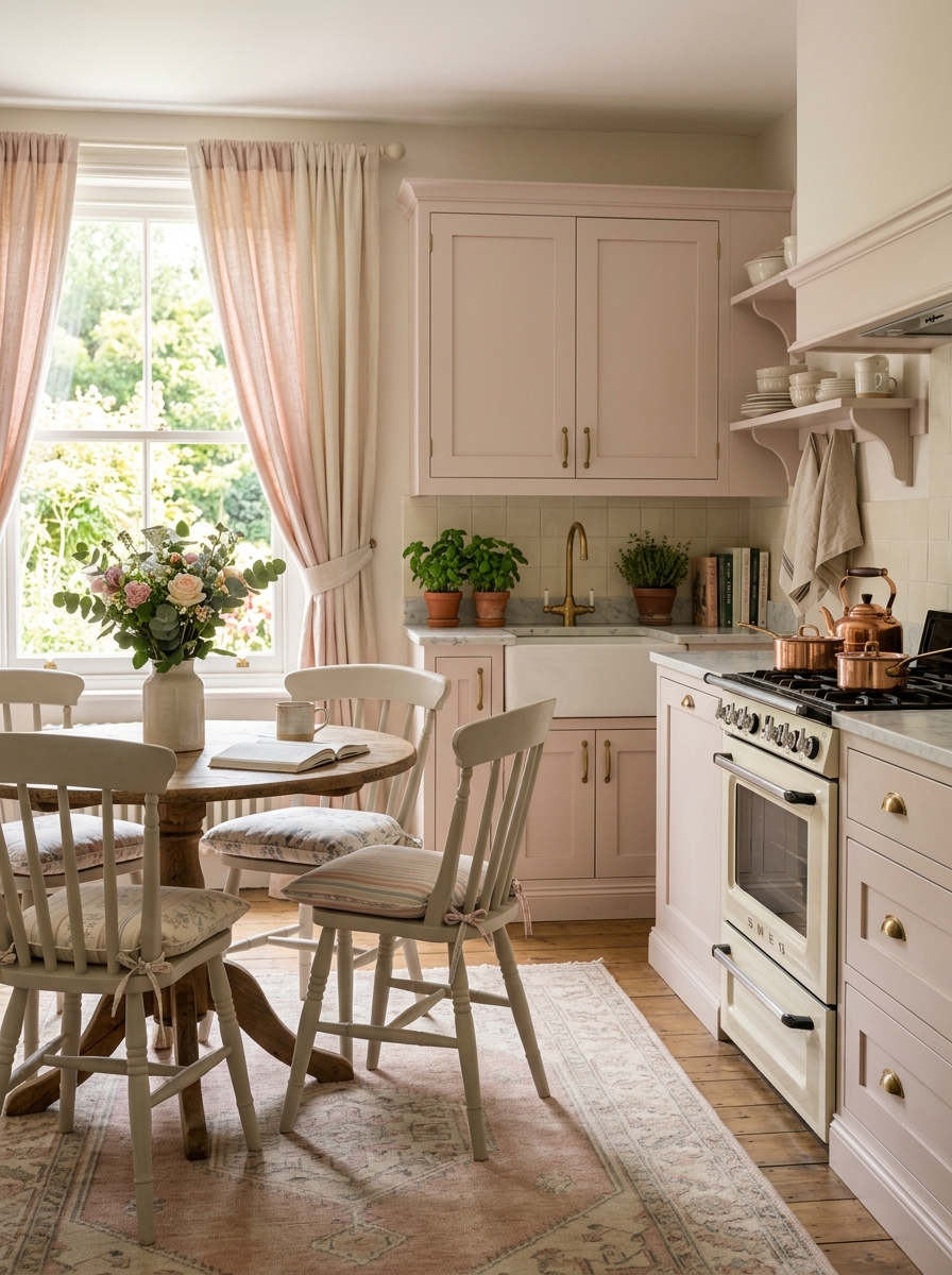 Feminine Pastel Kitchen with Soft Textiles