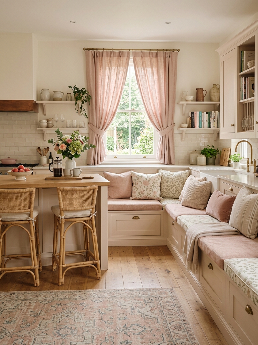 Feminine Pastel Kitchen with Soft Textiles