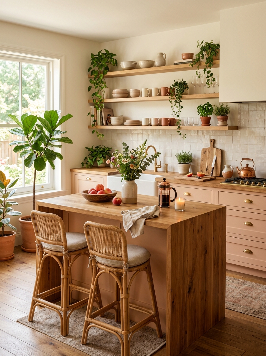 Soft Peach Kitchen with Warm Wooden Touches