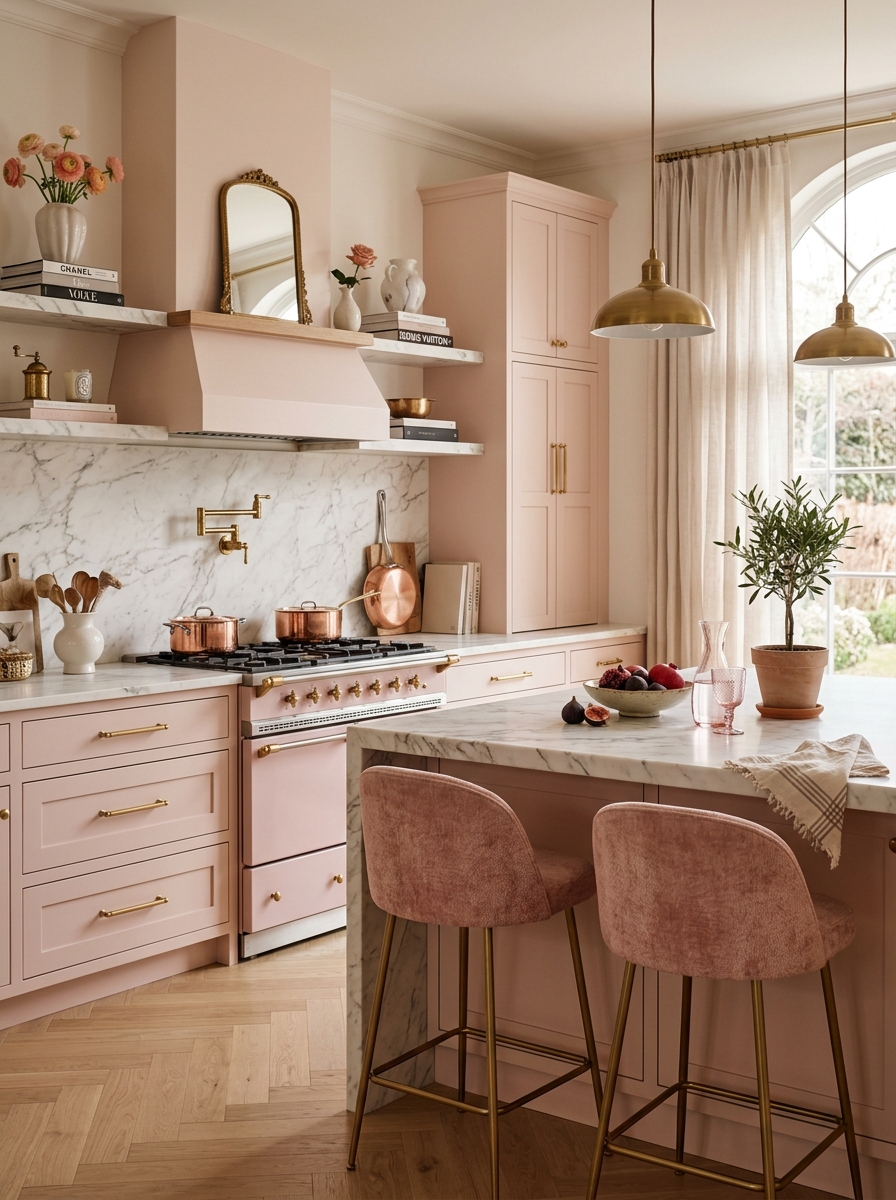 Chic Pink Kitchen with Fashion-Inspired Décor