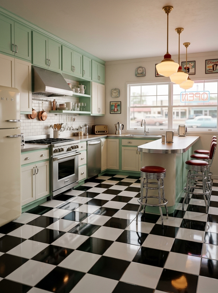 Checkerboard Floor Classic Diner Kitchen