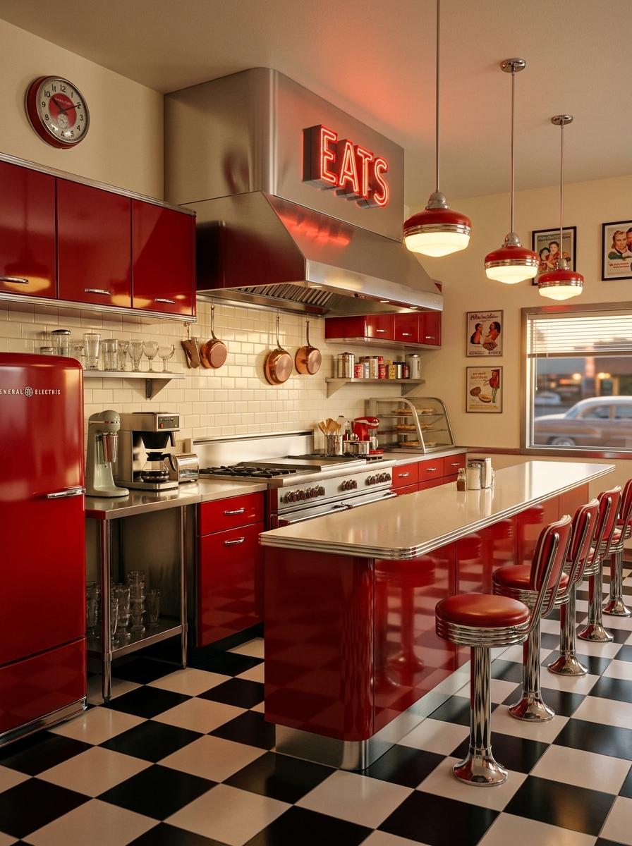 Red and Cream Retro Diner Kitchen