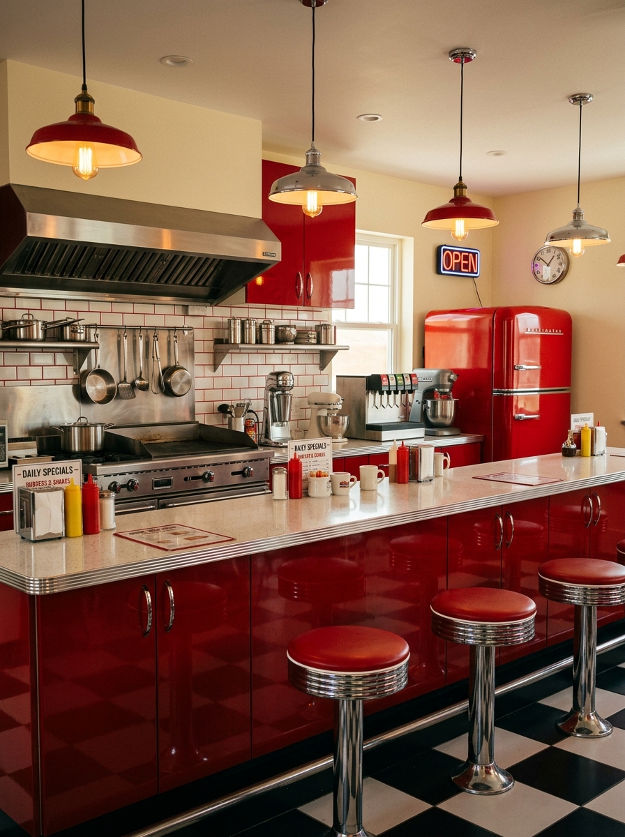 Red and Cream Retro Diner Kitchen
