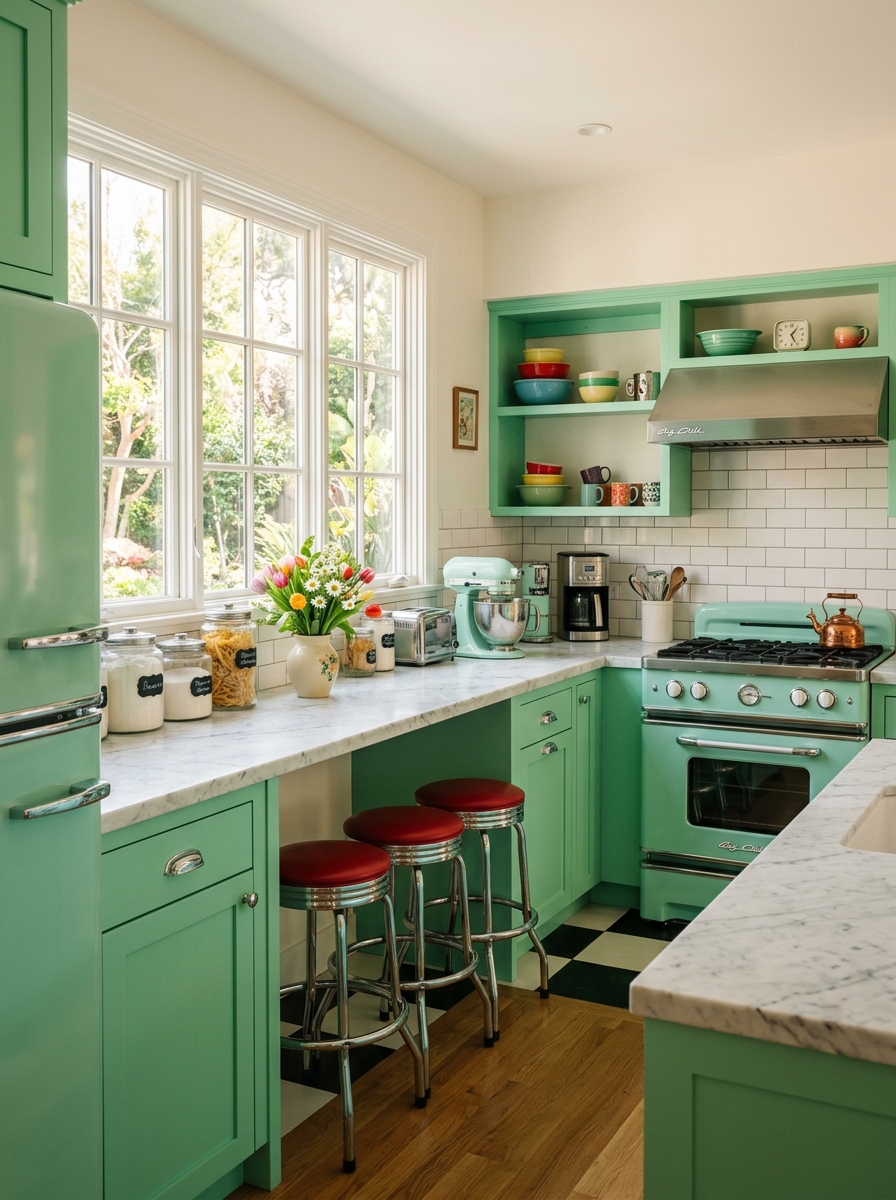 Mint Green Retro Kitchen with Chrome Accents