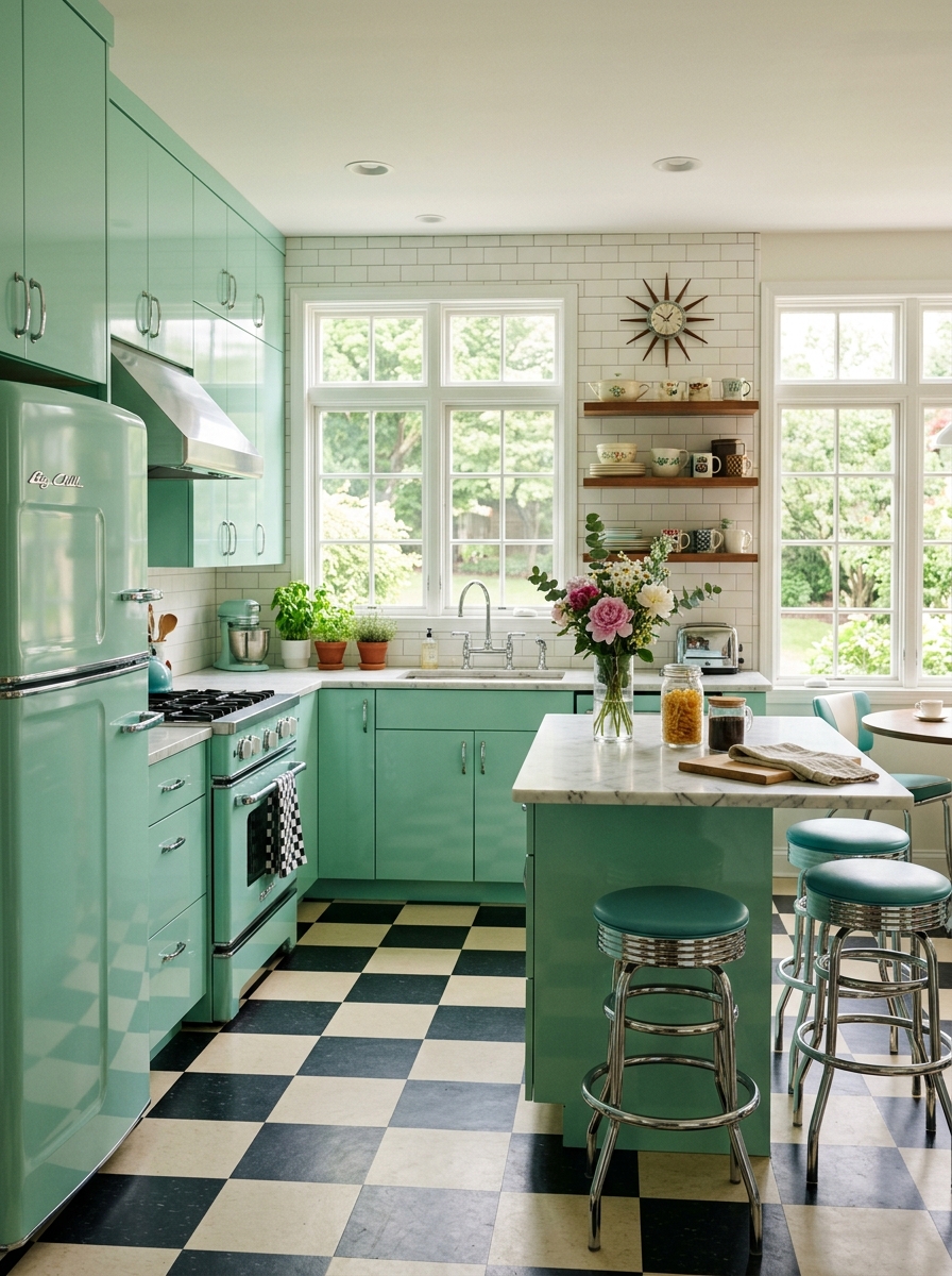 Mint Green Retro Kitchen with Chrome Accents