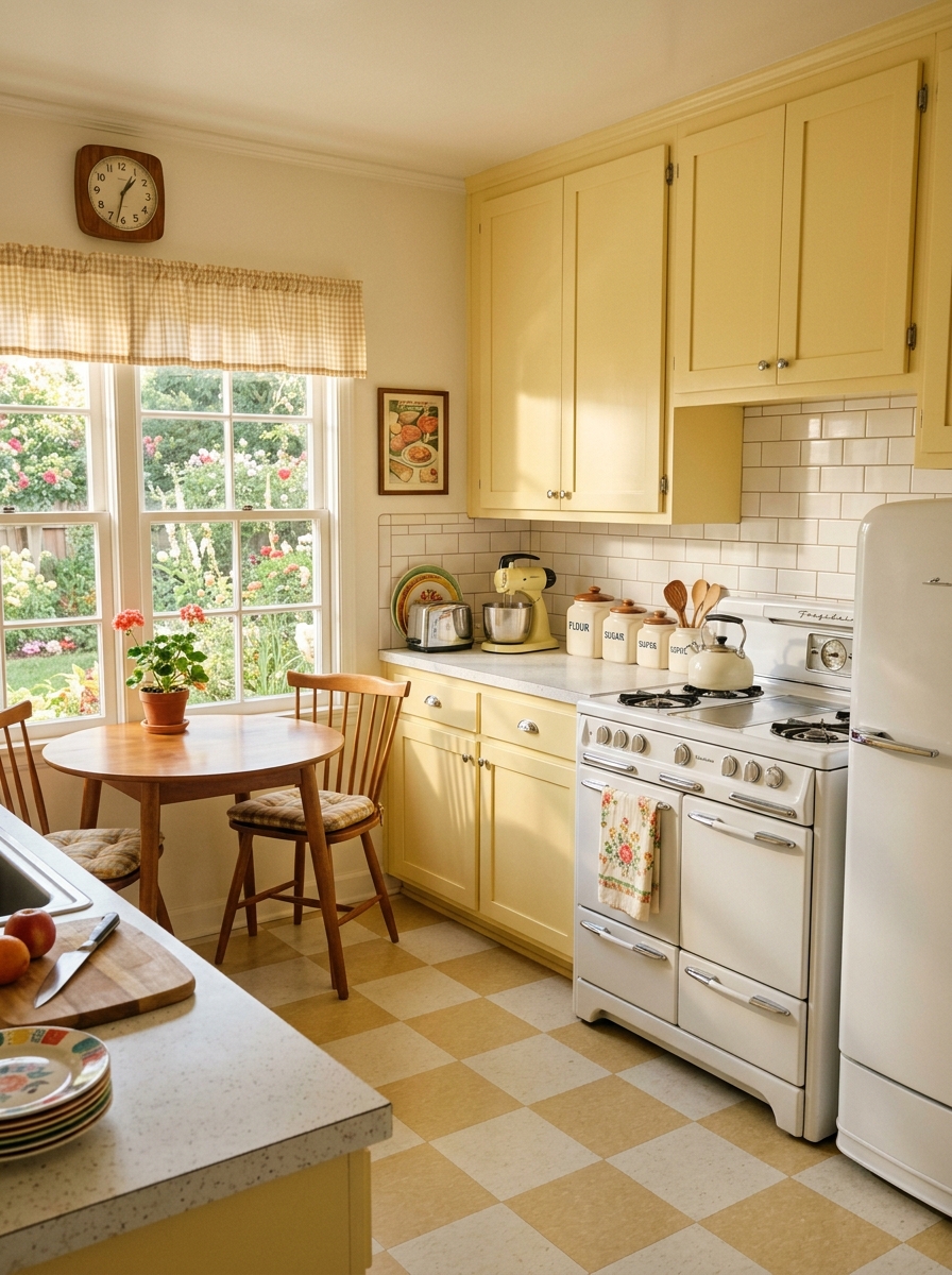 Pastel Yellow Sunshine Retro Kitchen