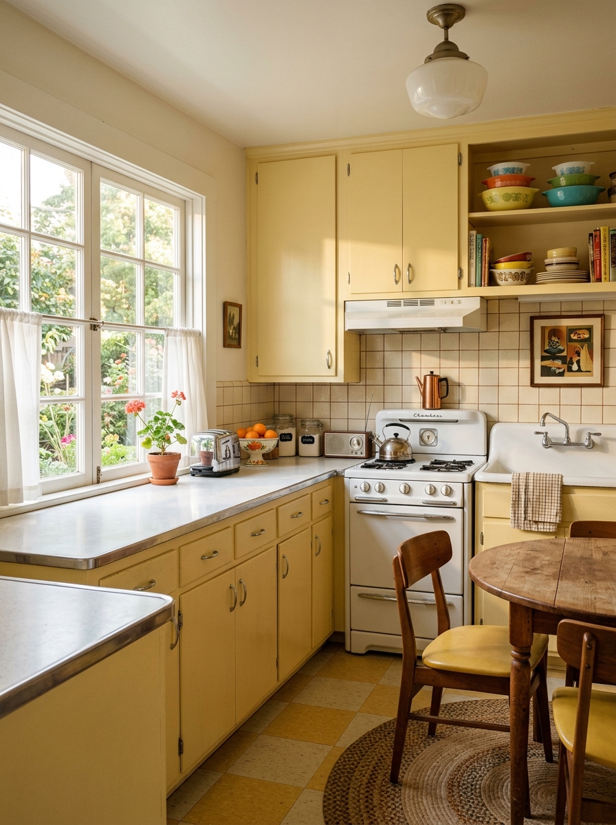 Pastel Yellow Sunshine Retro Kitchen
