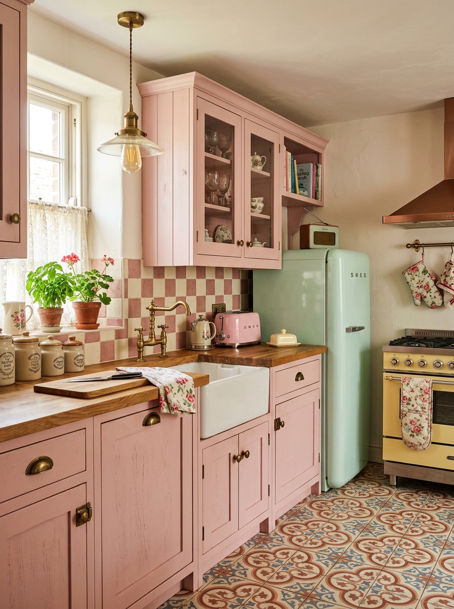 Vintage-Inspired Pink Kitchen