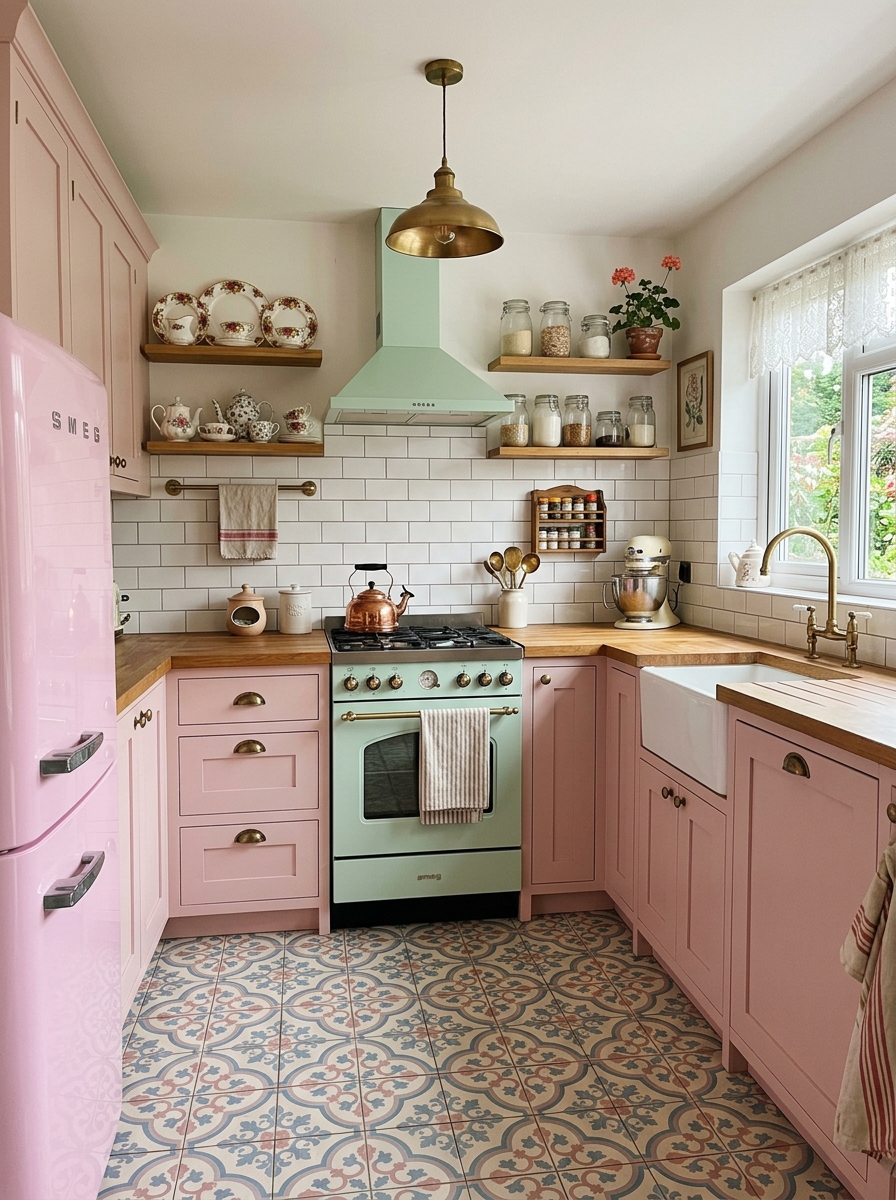 Vintage-Inspired Pink Kitchen