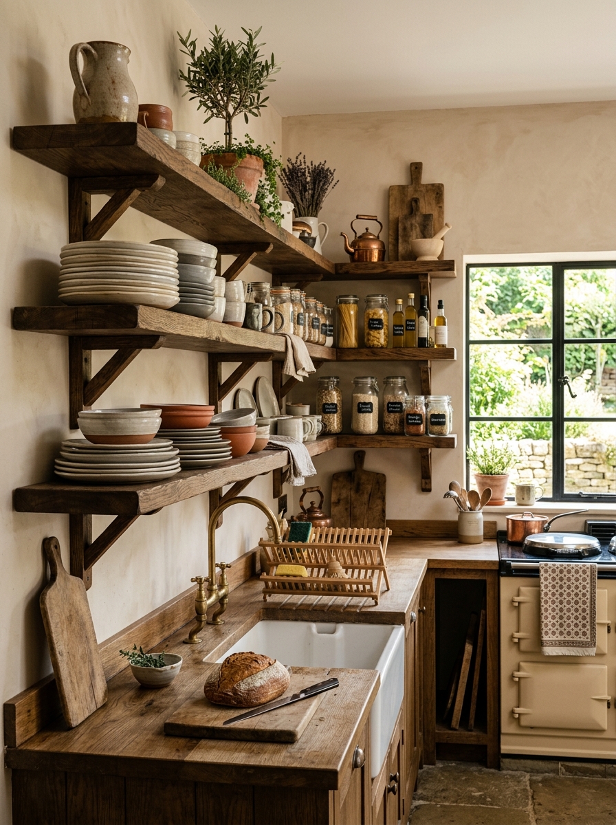 Rustic Kitchen with Statement Open Shelves and Styled Decor