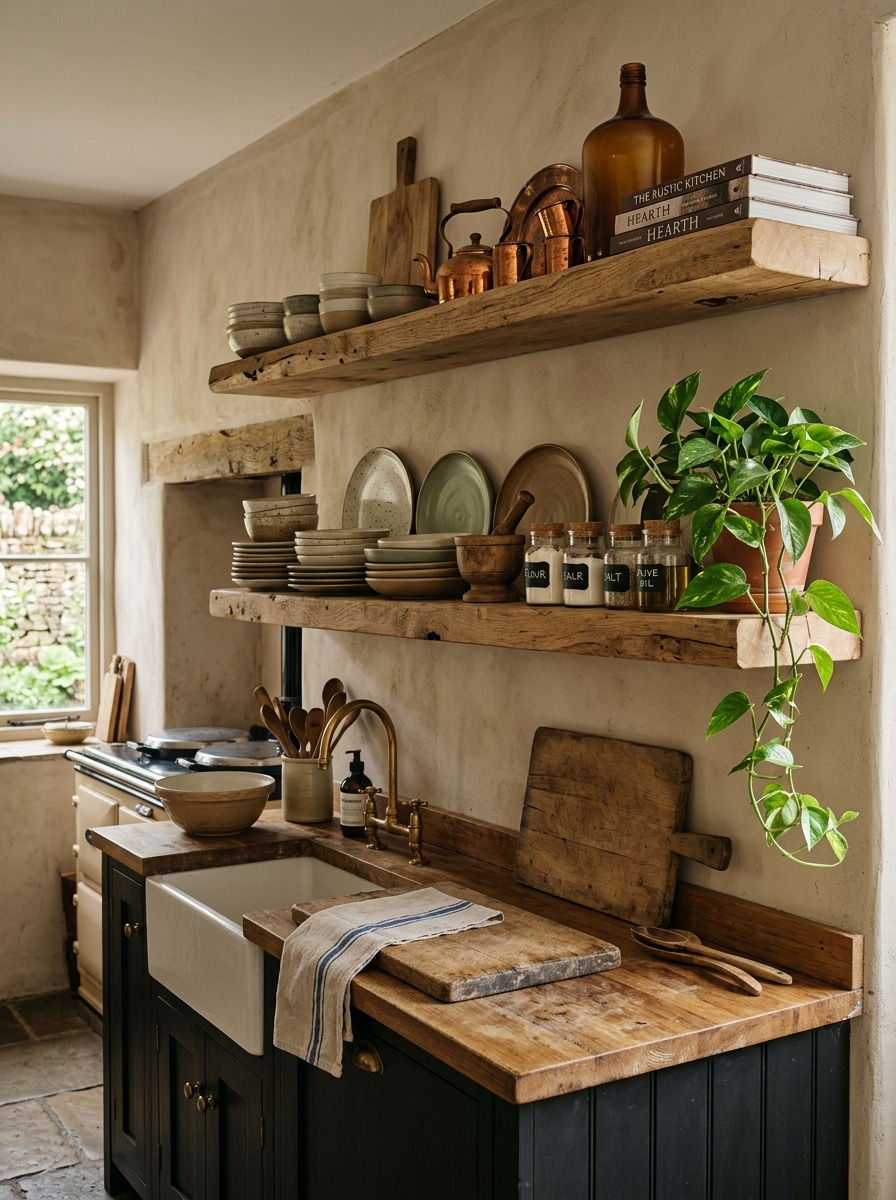 Rustic Kitchen with Statement Open Shelves and Styled Decor