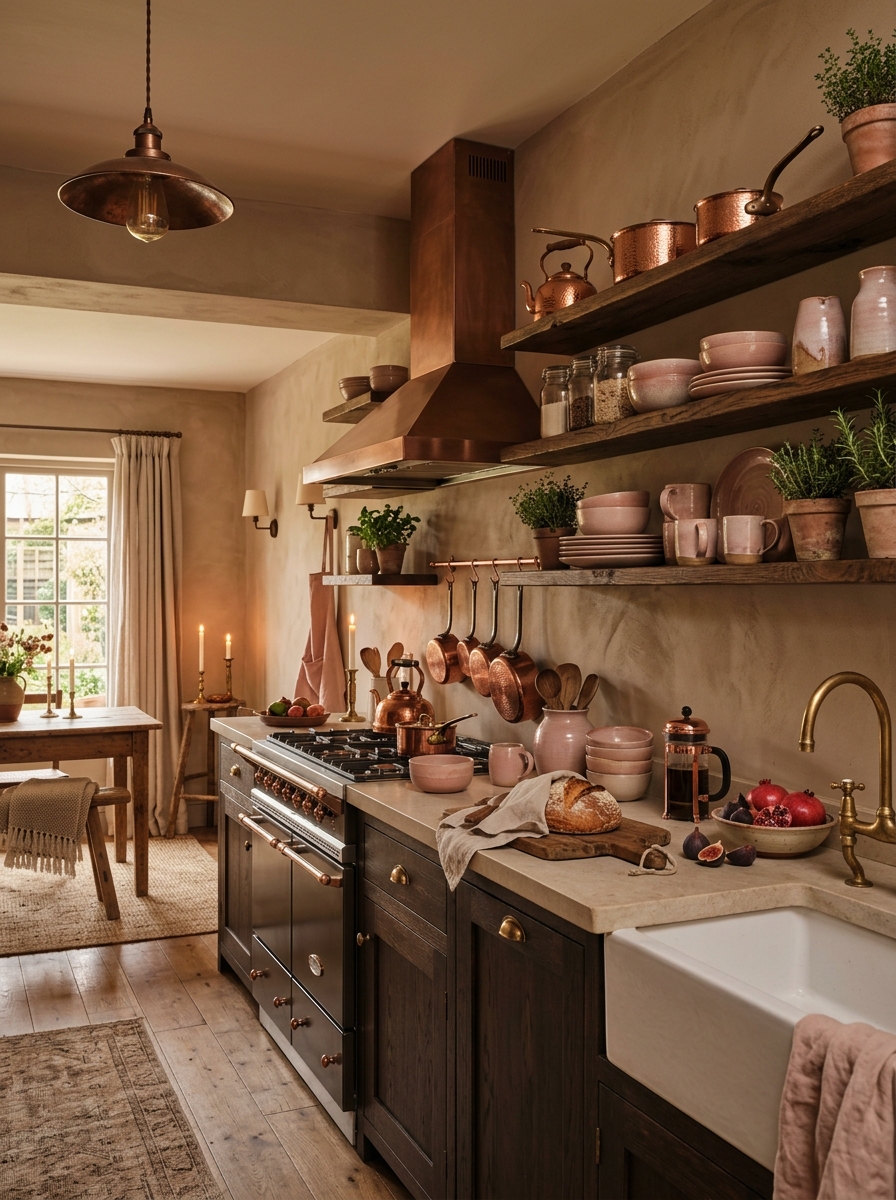 Warm Rustic Kitchen with Copper and Feminine Details