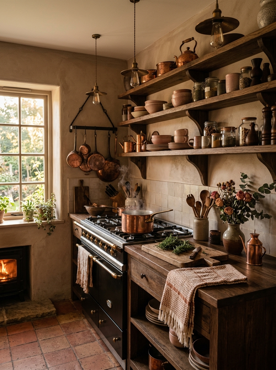 Warm Rustic Kitchen with Copper and Feminine Details