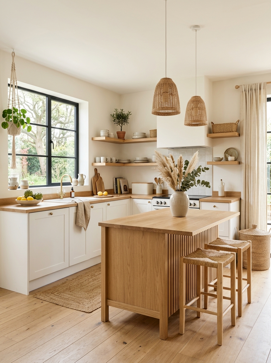 Scandinavian Boho Kitchen with Clean Lines & Soft Layers