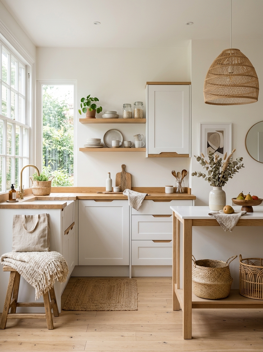 Scandinavian Boho Kitchen with Clean Lines & Soft Layers