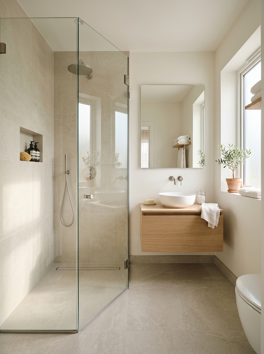 Glass Shower Enclosure for an Open Feel