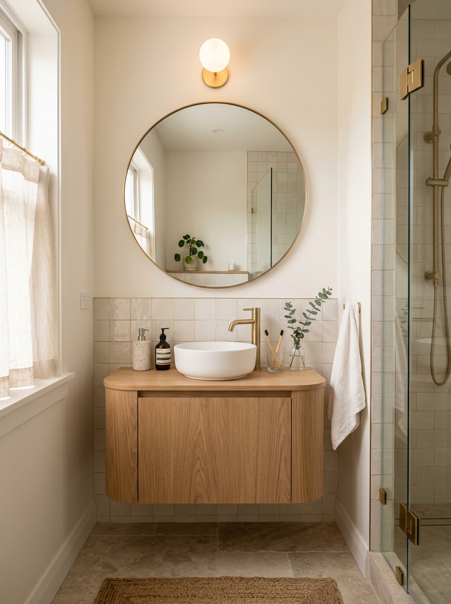 Round Mirror to Soften and Expand the Space