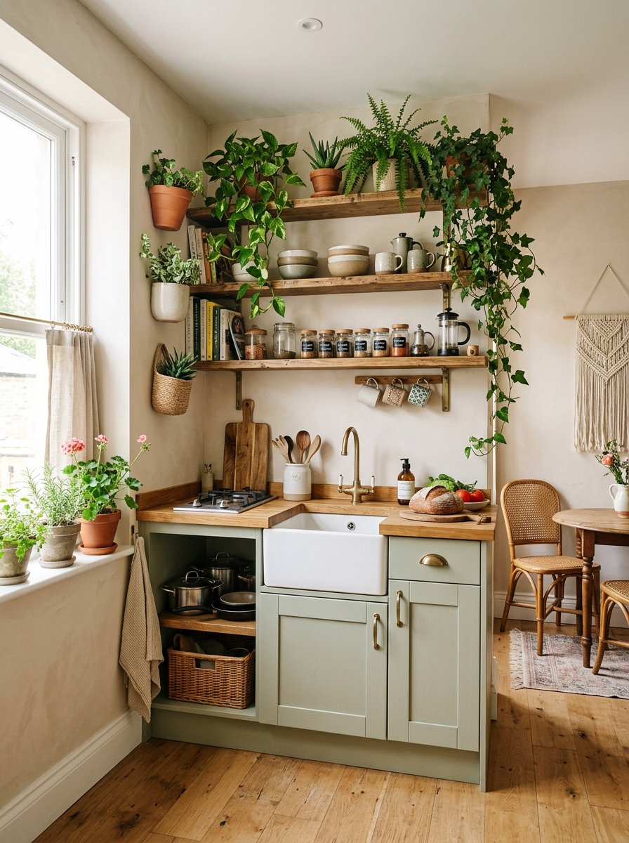 Small Boho Kitchen with Smart Plant Styling