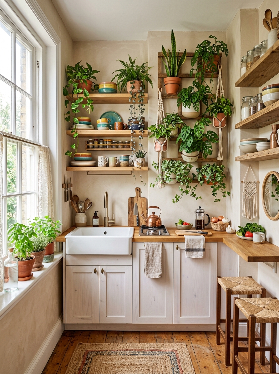 Small Boho Kitchen with Smart Plant Styling