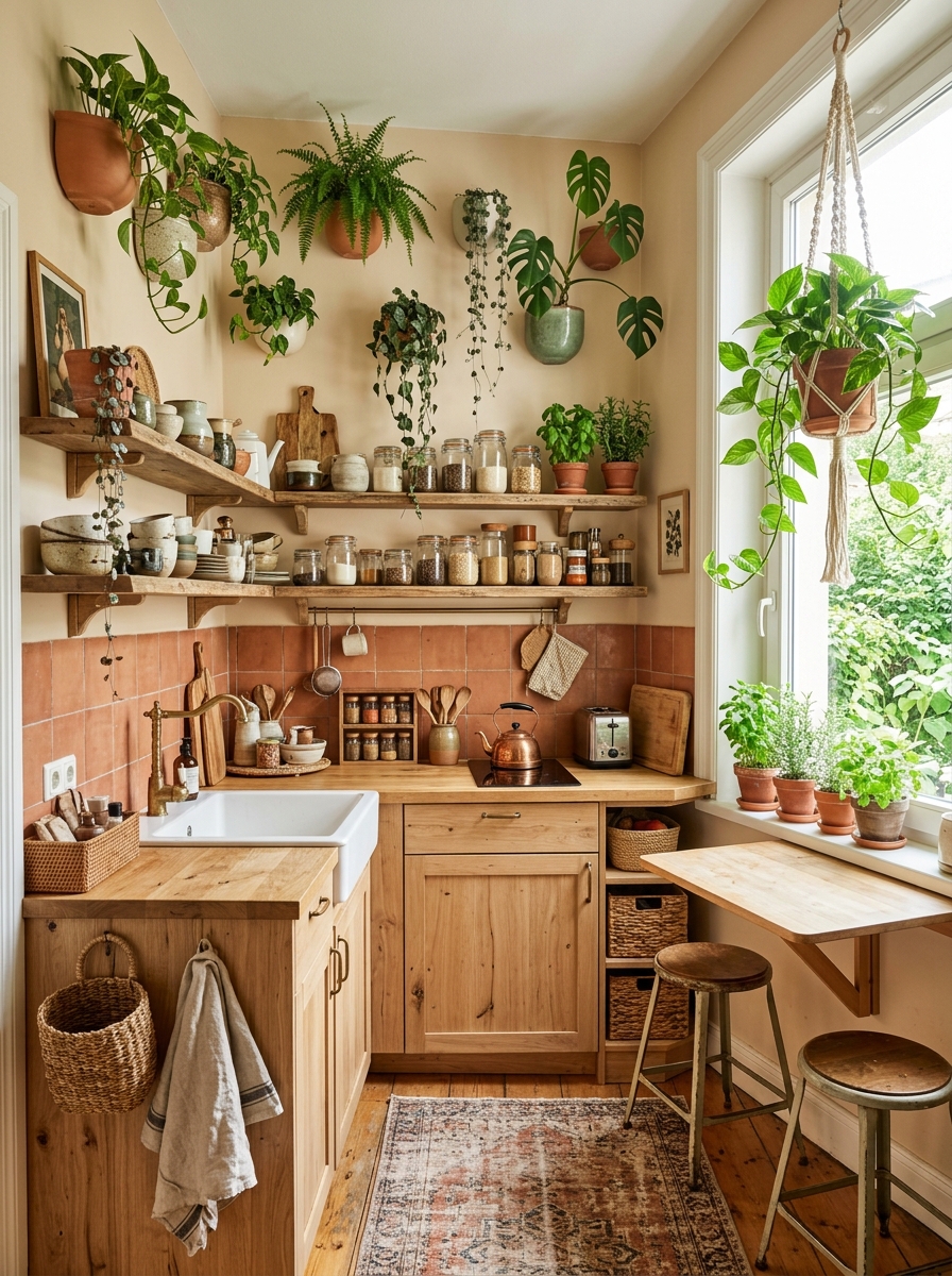 Small Boho Kitchen with Smart Plant Styling