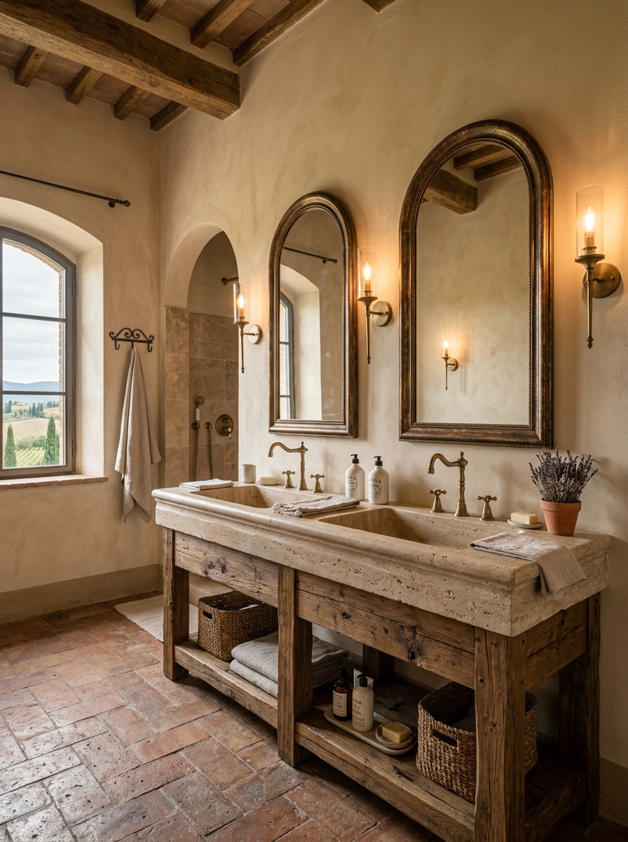 Double Stone Sink Tuscan Vanity Bathroom