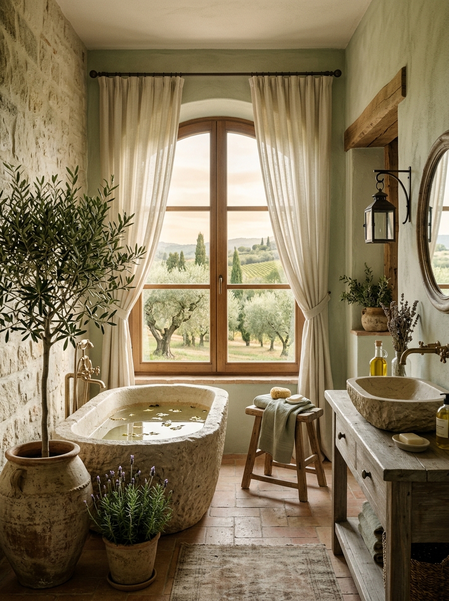 Olive Grove Inspired Tuscan Bathroom