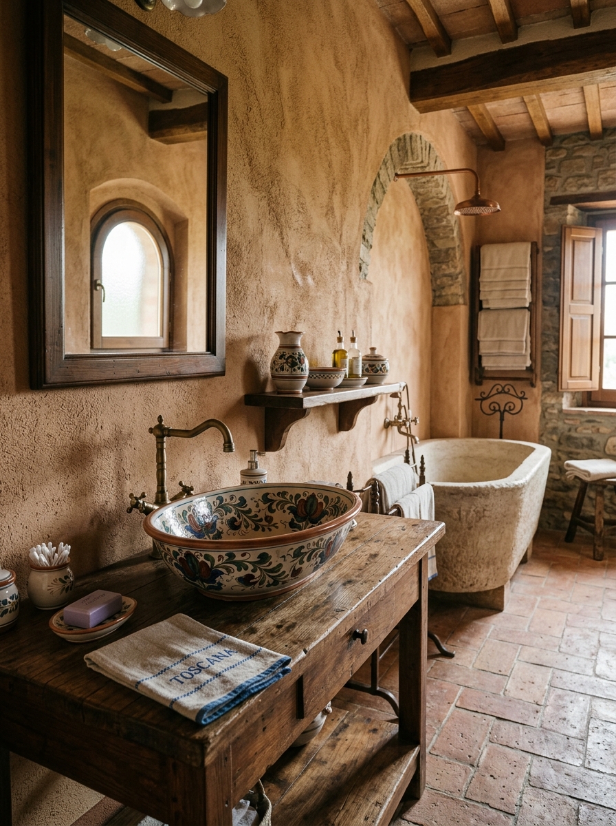 Artisan Tuscan Bathroom with Ceramic Details