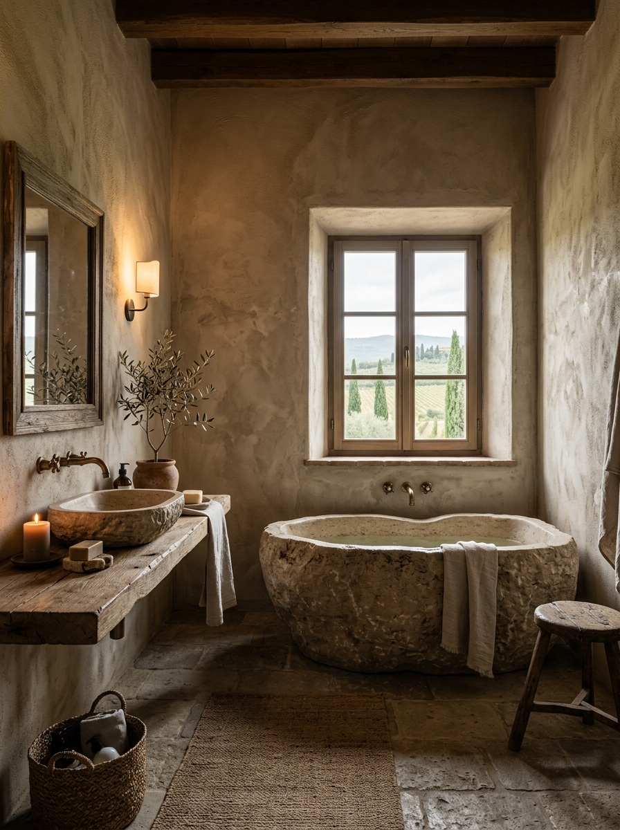 Textured Plaster Rustic Stone Bathroom