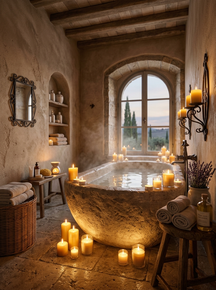Candlelit Tuscan Spa Bathroom
