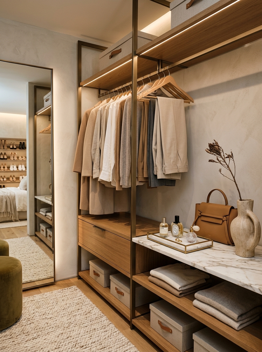 Open Closet with Subtle Luxury Decor Accents