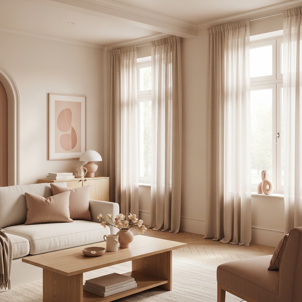 Soft Blush & Cream Minimalist Living Room