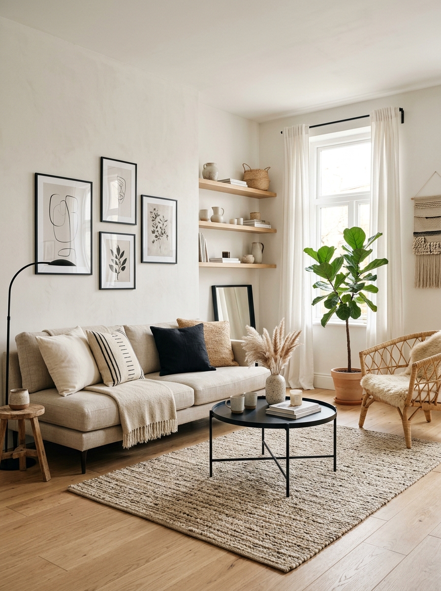 Minimalist Boho with Black Accents for Contrast