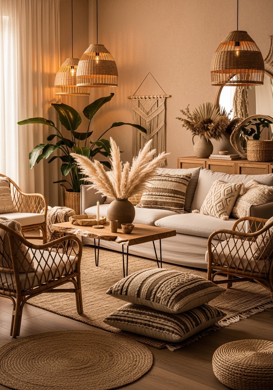 Modern Boho Warm Feminine Living Room