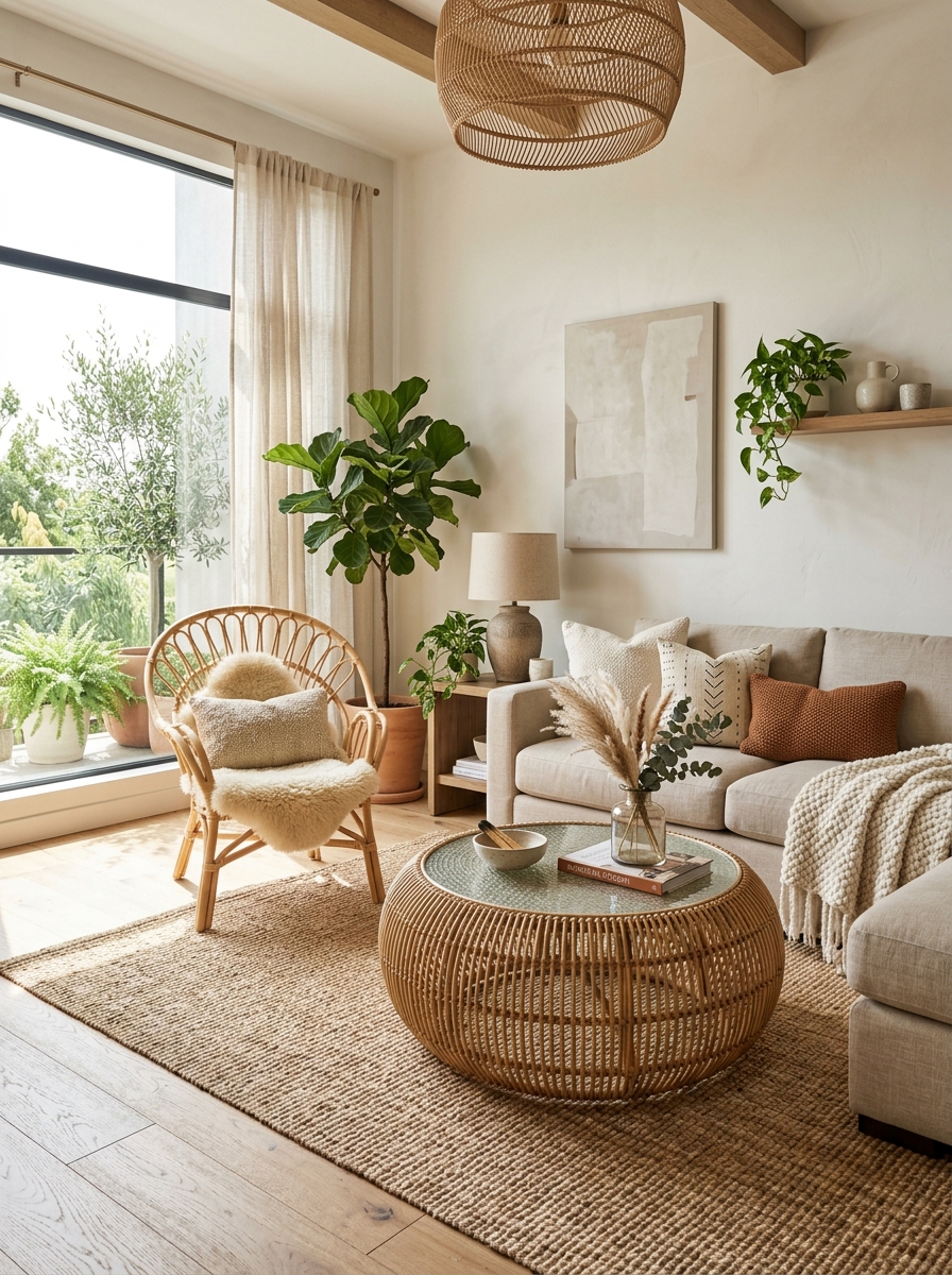 Boho Minimalist with Statement Rattan Pieces