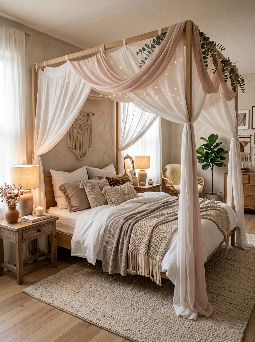 Cozy Canopy Bed with Feminine Draping