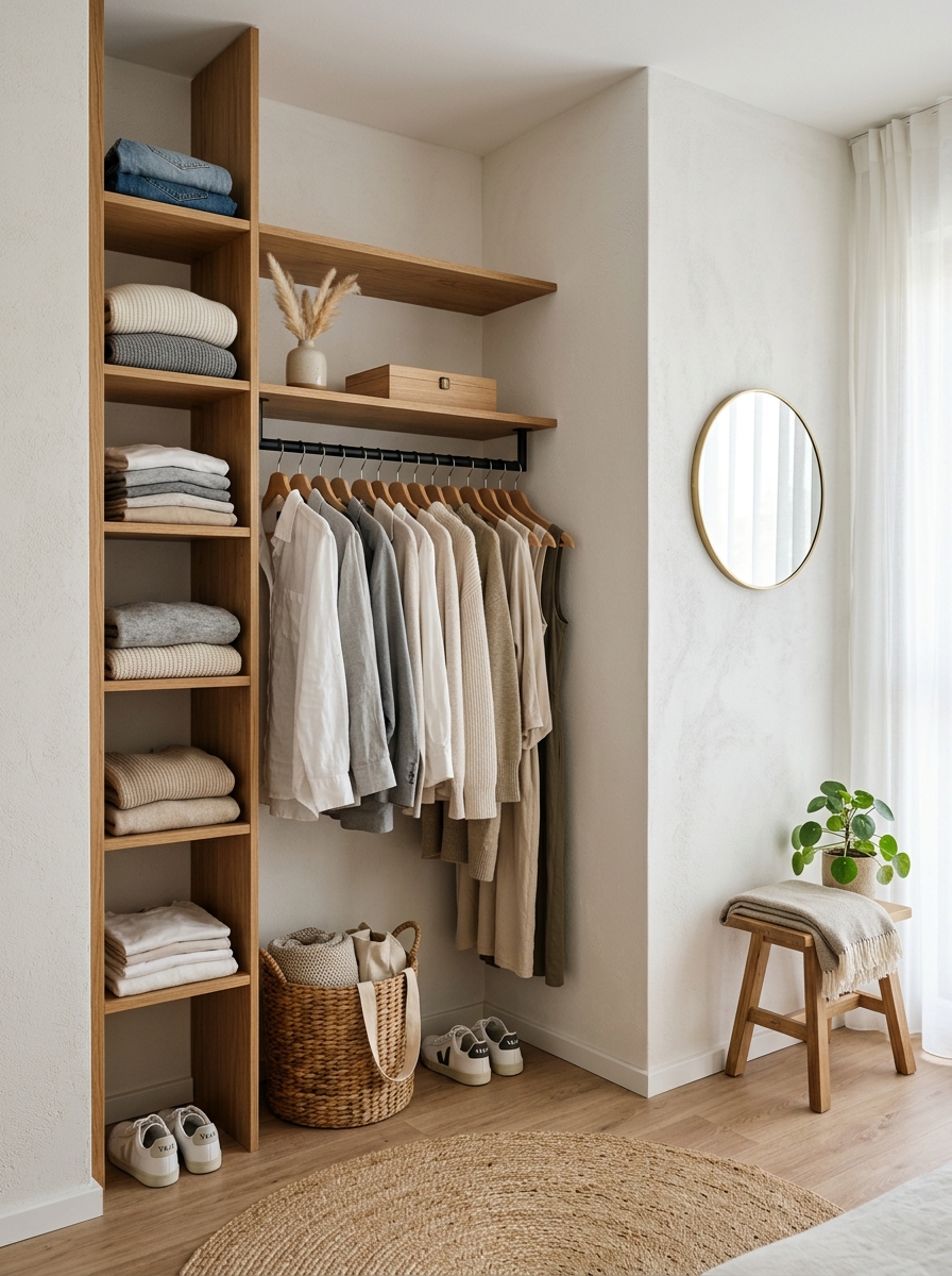 Compact Corner Open Closet for Small Spaces