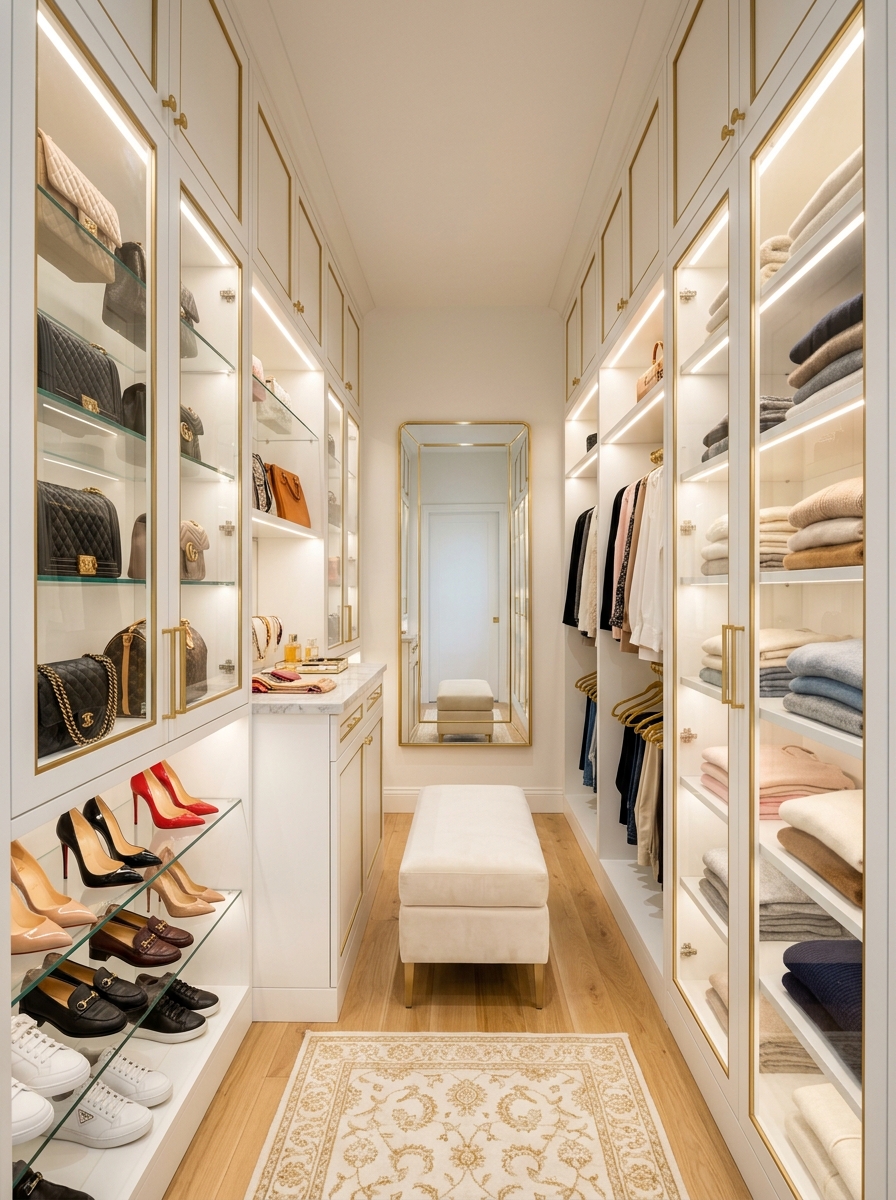 Glass-Door Closet with Boutique Display Vibes